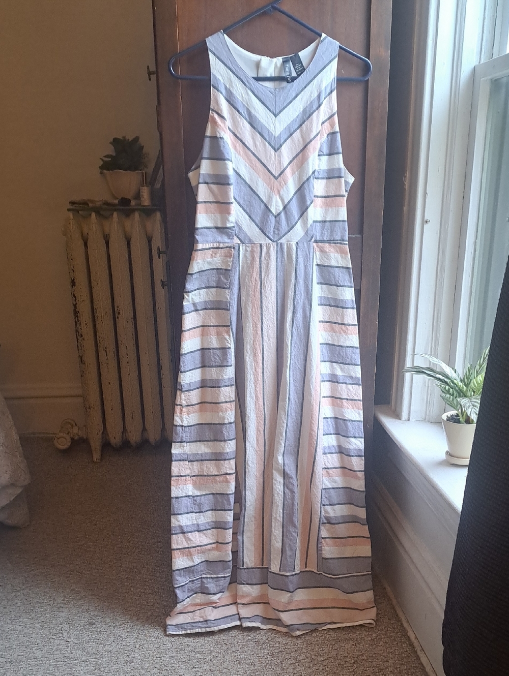 Fun & Flirt Woman's Size XL Sleeveless Striped Maxi Dress in Blue and Peach